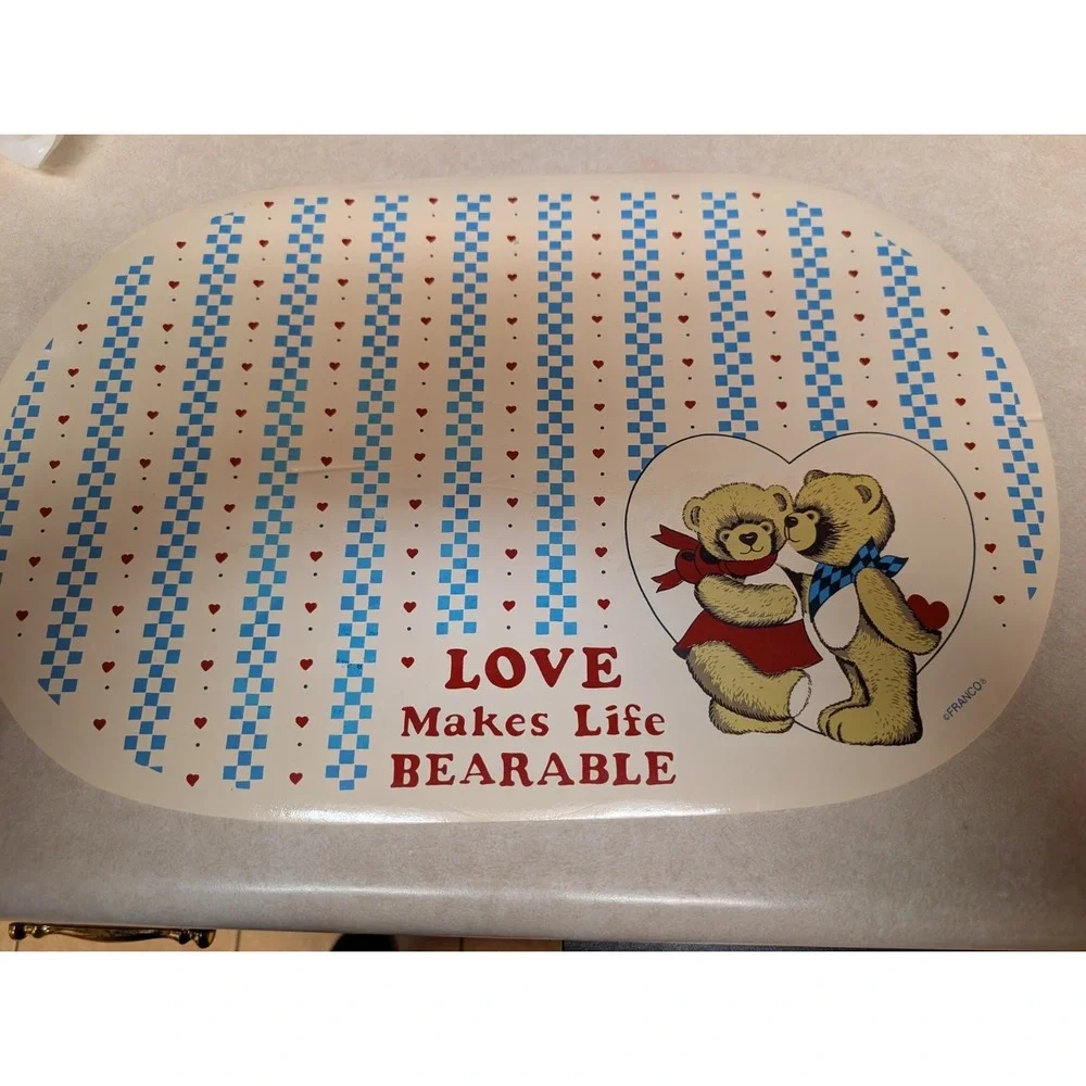 Vintage FRANCO Lot Of 3 Teddy Bear Love Makes Life Bearable Placemat 17x11 Retro